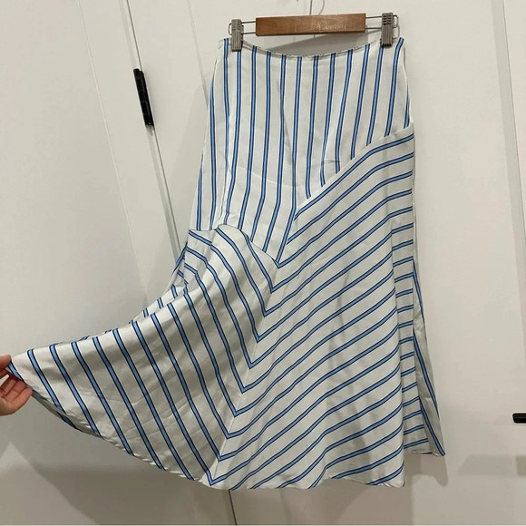 MSGM Striped Aline Flowy Skirt Size EU 40 US 4 White Blue - Picture 5 of 10